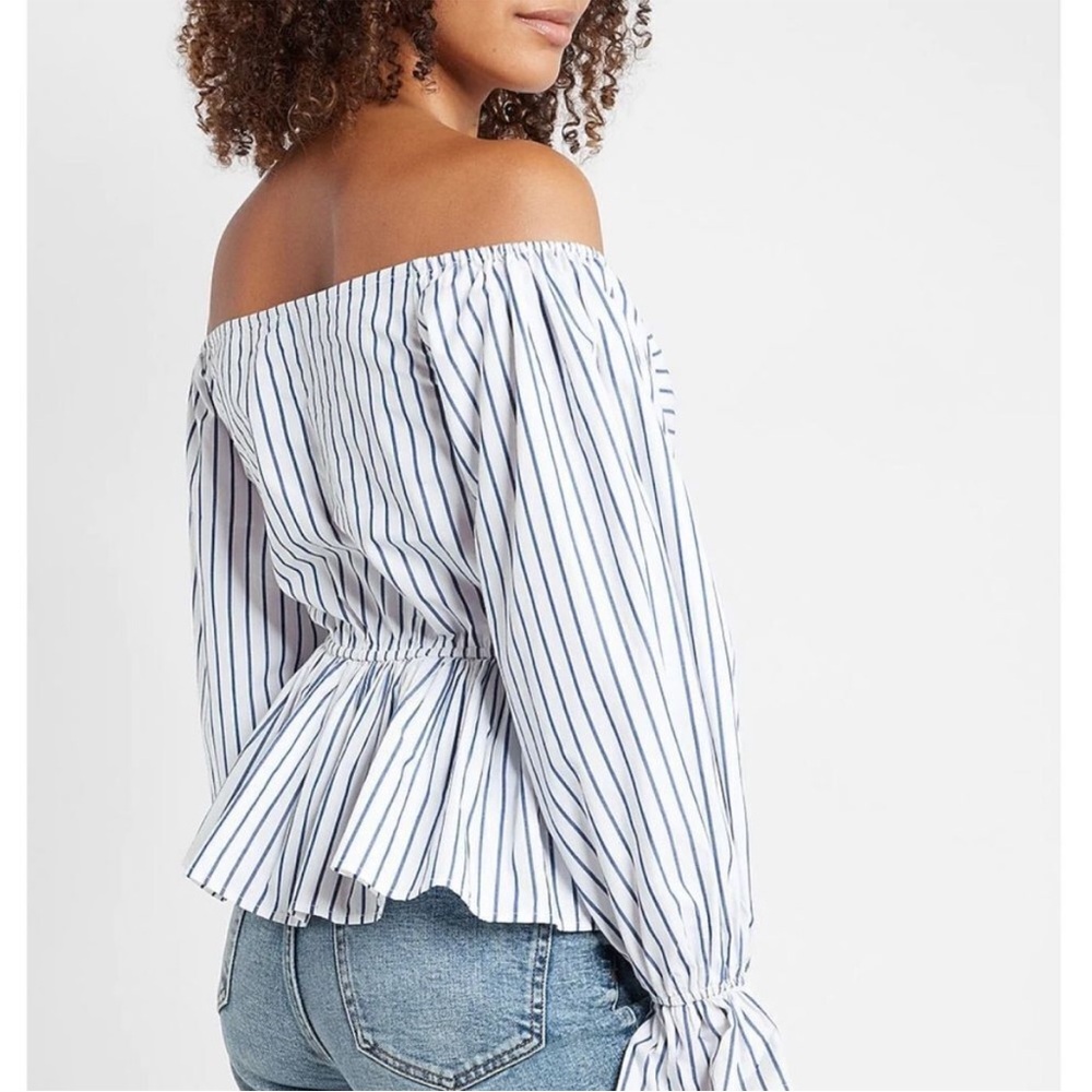 🔥 Closet Sale!  Express Stripped of the Shoulder Blouse - Picture 3 of 4